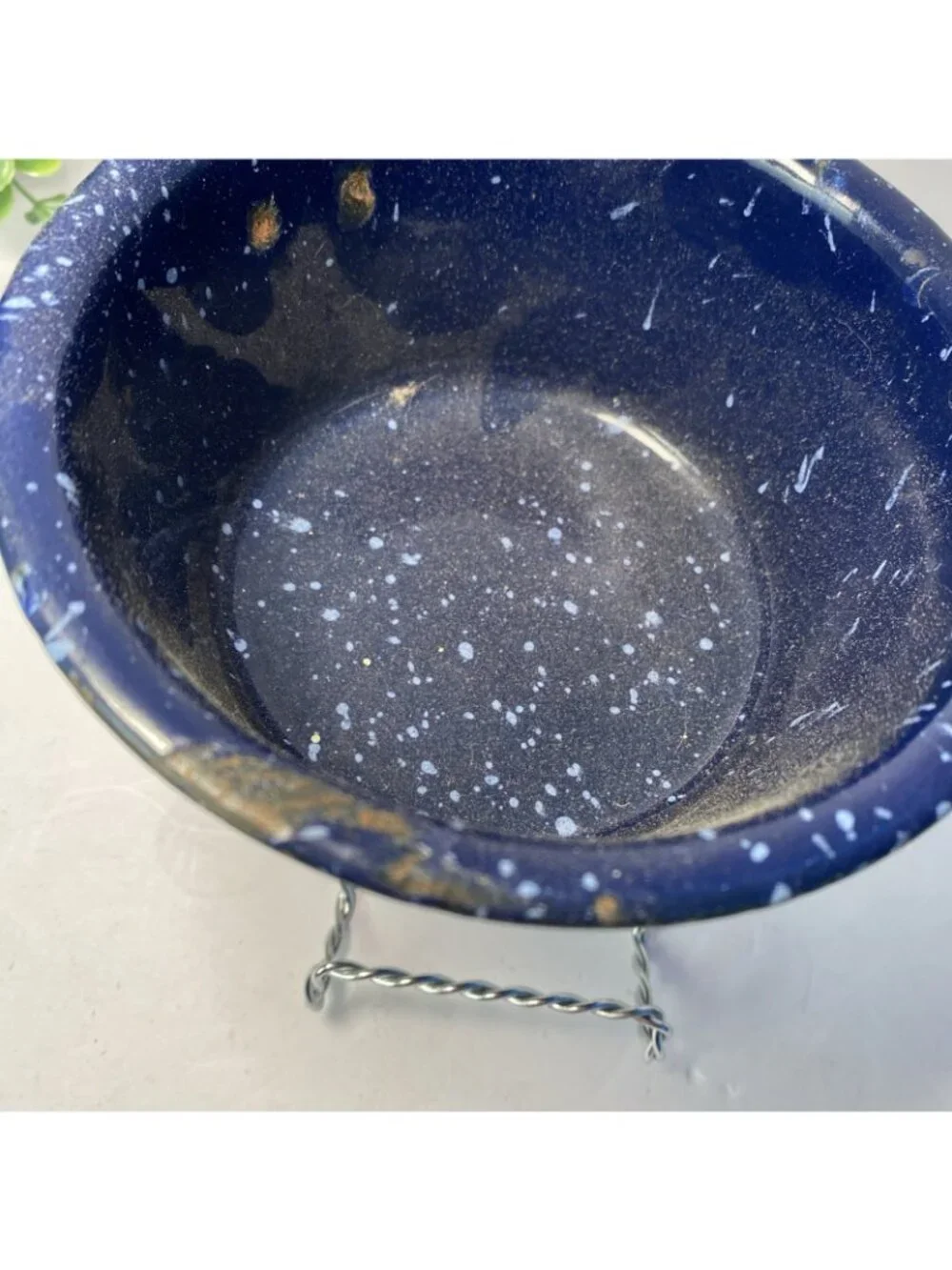 Vintage Blue Speckled Enamelware Farmhouse Dipper Ladle Decor Flat Bottom